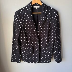 Talbots Womens Polka Dot Blazer Black And White‎ Size Large Petite Button Front